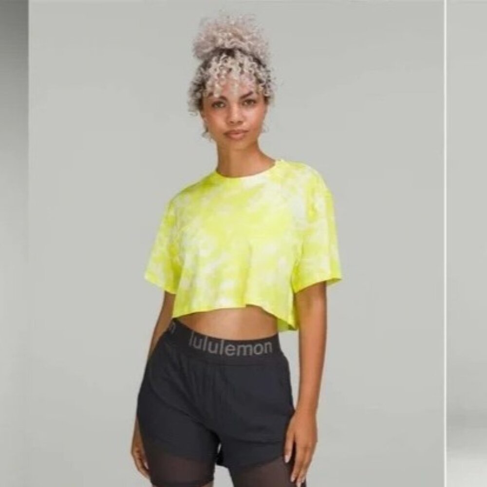 Lululemon All Yours Cropped Cotton T-Shirt Tie Dye Marmoleado Highlight Yellow 4